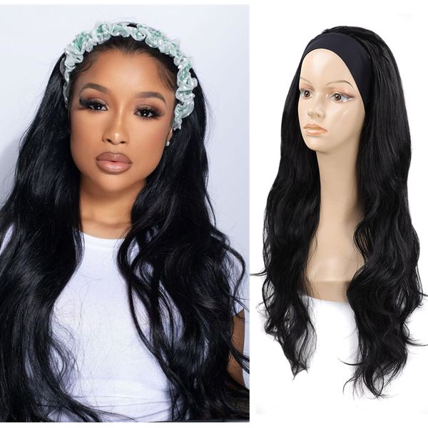 

synthetic headband wig long water wave easy install natural wavy heat resistant fiber 26inches by fashion iconfactory direct, Black