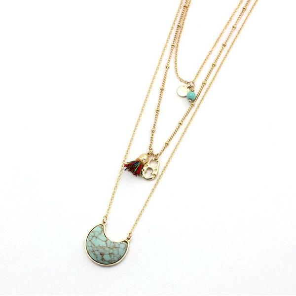 

pendant necklaces melihe female style white green stone long necklace for women 2021 design vintage multi-layer necklaes pendants sne160093, Silver