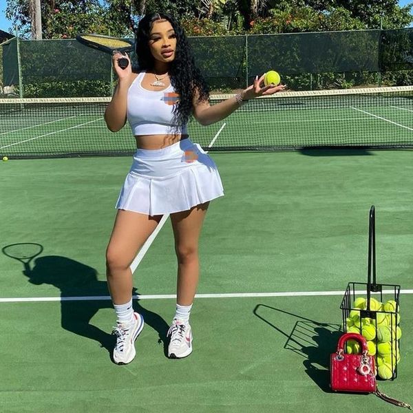 

women's swimwear women clothing tennis suit spring fall two piece set sleeveless print tank shorts sets club outfit streetwear whol, White;black
