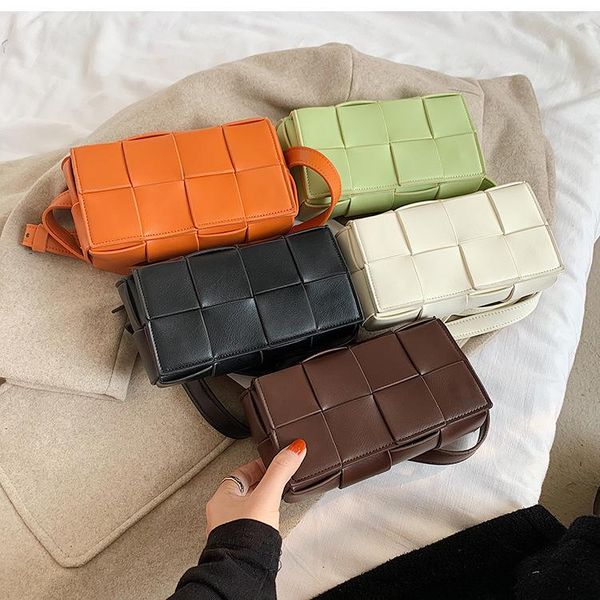 

woven design crossbody bags for women 2021 fashion trend pu leather shoulder bag solid color soft purses and handbags female cross body