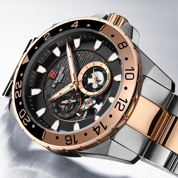 

wristwatches naviforce luxury full steel japan miyota self-wind mechanical clock men's 10atm dive business automatic watches men reloj, Slivery;brown