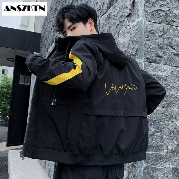 

men's jackets anszktn arrivals men'sspring autumn casual coats hooded jacket slim fit fashion male outwear sweatshirt lightweight, Black;brown