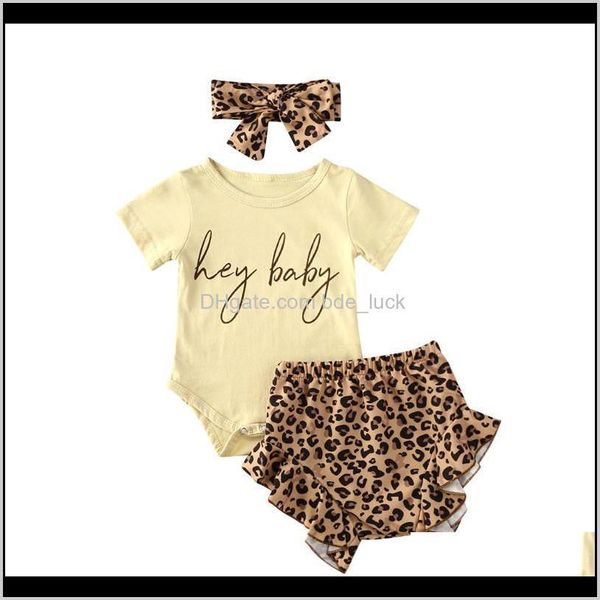 Sets Baby, Kinder Umstandskind 3Pcs Kurzarm Baby Print Leopard Shorts Lotus Blatt Bogen Stirnband Sommer Kind Kleidung Drop Lieferung 20