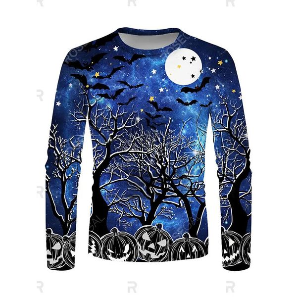 

halloween night men's pumpkin print long sleeve t-shirt, Black
