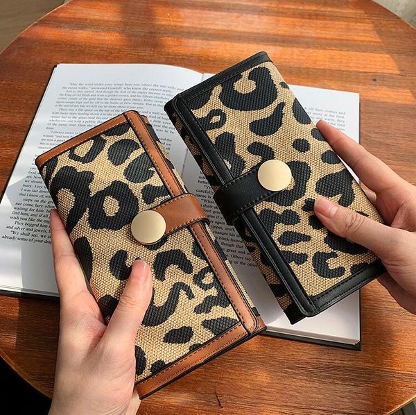 

factory wholesale womens contrast leathers wallets street leopard long wallet retro color matching women leather clutch bag folding multi-ca, Red;black