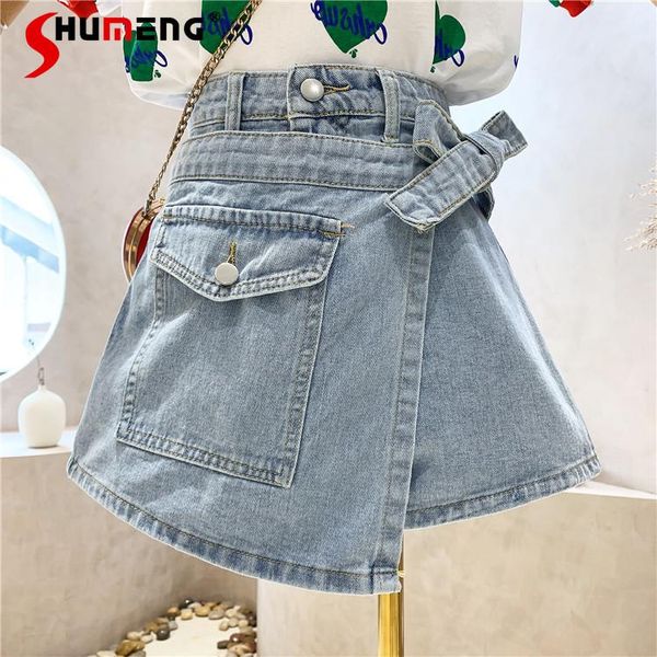 

women's jeans high waist slimming irregular denim culotte for female 2021 summer versatile fashion loose straight shorts, Blue