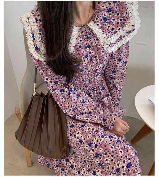 

close flower print cute collar long loose style floral elegant women boho chiffon vestidos bpfr, Black;gray