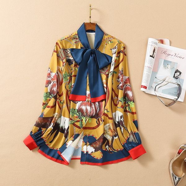 

women's blouses & shirts european and american women's wear winter style long - sleeved bow collar animal print fashion shirt lg7y, White