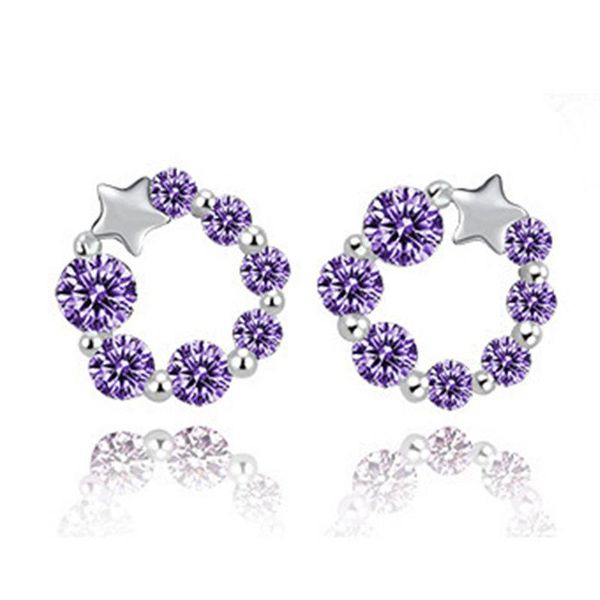 

stud s925 sterling silver wreath inlaid star earrings female korean cute fresh and simple lucky hypoallergenic, Golden;silver