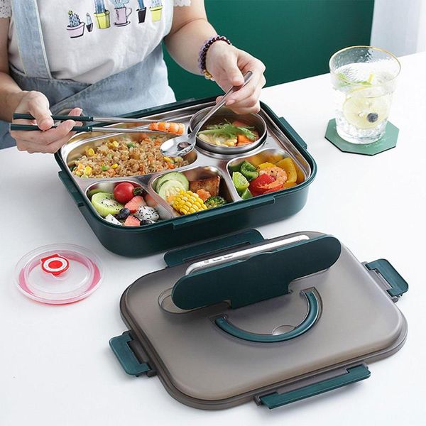 

dinnerware sets 4 compartments 304 stainless steel office school storage bento lunch box container tableware breakfast boxes