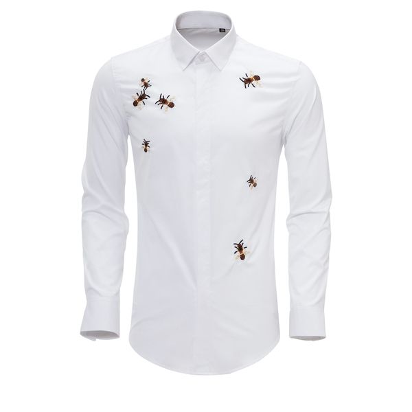 

business shirt deluxe and xinyi autumn and winter in 2021 7 colorful bee embroidered men's long sleeve trendy straight, White;black