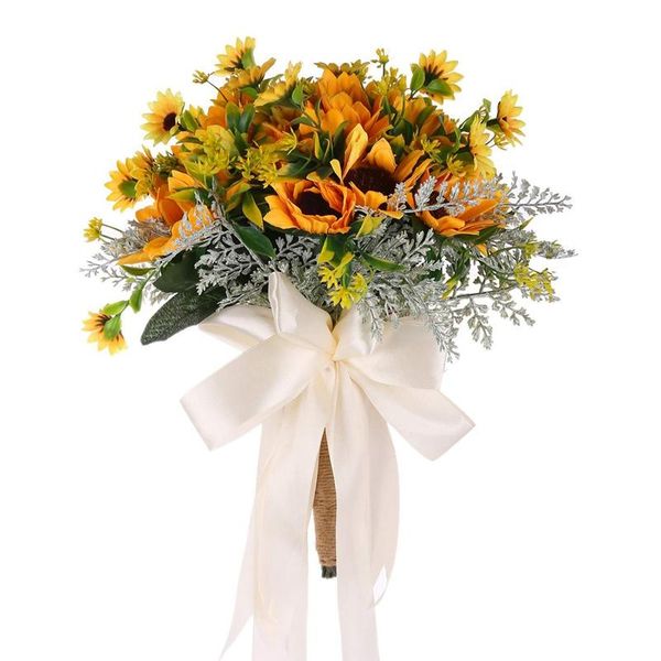 

decorative flowers & wreaths bridal wedding bouquet handmade simulation sunflower romantic bride holding party home decorations