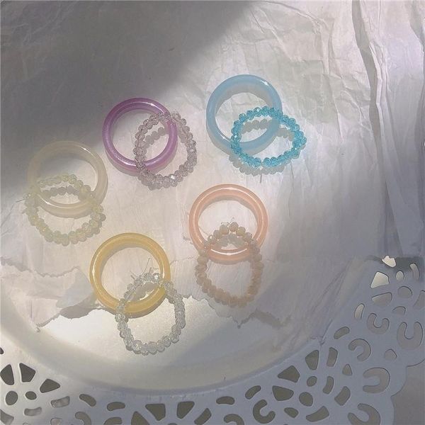 

cluster rings 2pcs/set minimalist adorable candy color acrylic transparent beaded for women party dating aesthetic vacation jewelry sale, Golden;silver