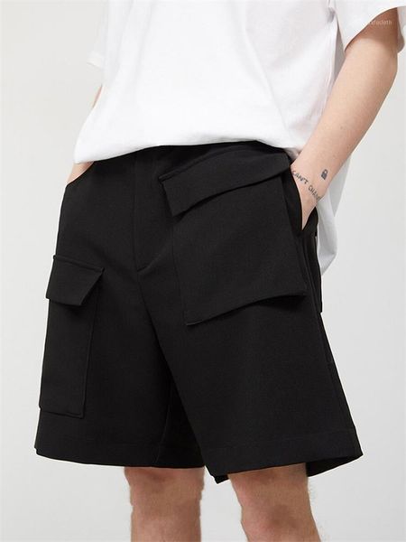 

men's shorts summer black casual loose large pocket asymmetric design fashion size trend versatile, White;black