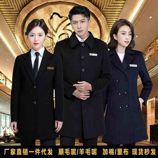 

professional wool woolen coat foreman front desk teller commercial bank property middle length in winter, Black