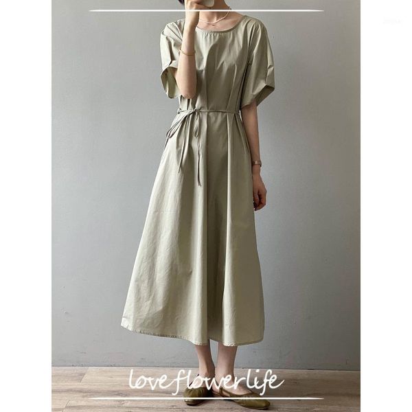 

two piece dress cozok round neck short sleeve women 2021 summer korean loose tie a-line skirt 2979, White