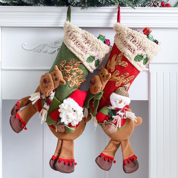 

christmas decorations santa claus gift decorative socks large candy bag elk snowman window decoration pendant stocking bags hanging