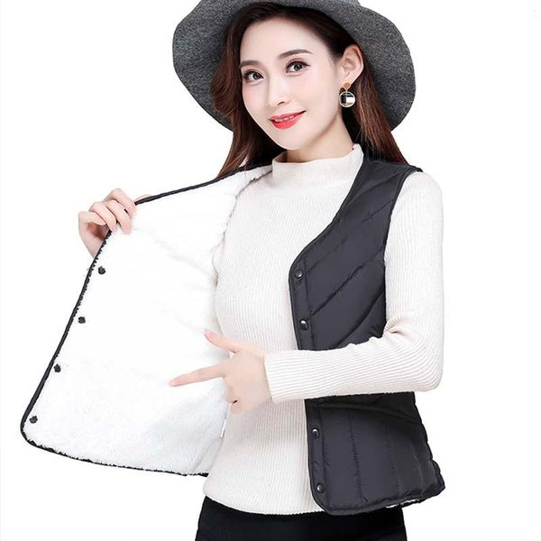 

women's vests winter down cotton vest outerwear autumn slim fit sleeveless villus waistcoat warm windproof female, Black;white