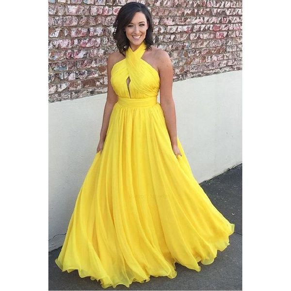 

party dresses simple yellow a line long prom 2021 sleeveless floor length chiffon cirss cross formal evening dress gowns, White;black