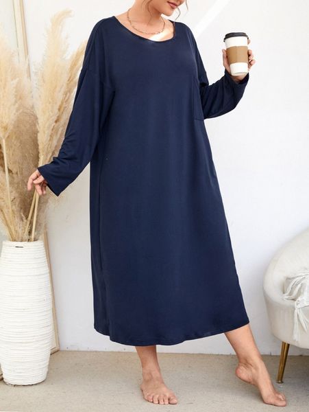 

plus solid split side night dress 72eo#, Black;white