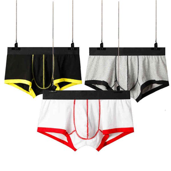 

underpants 2021 men's cotton flat pants fashion contrast color binding u-convex solid belt quadrangle creative pattern, Black;white