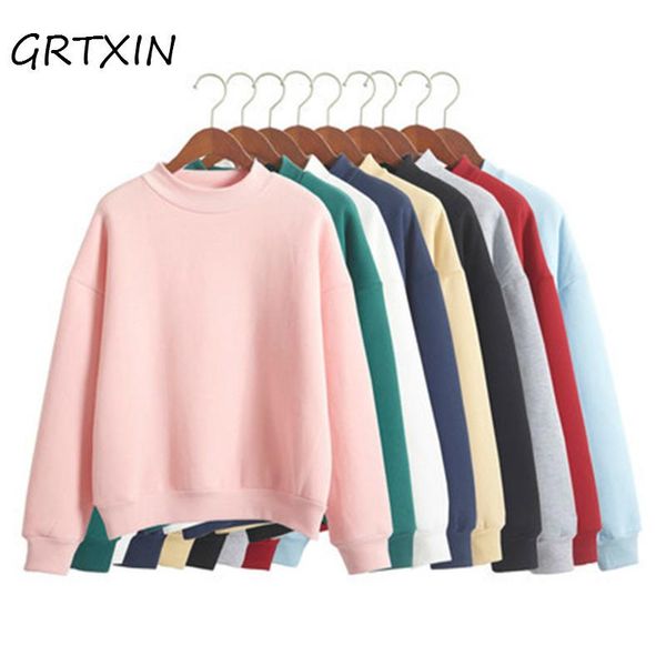 

women's hoodies & sweatshirts wholesale m-xxl cute women pullover 9 colors autumn coat winter loose fleece thick knit sweatshirt female, Black