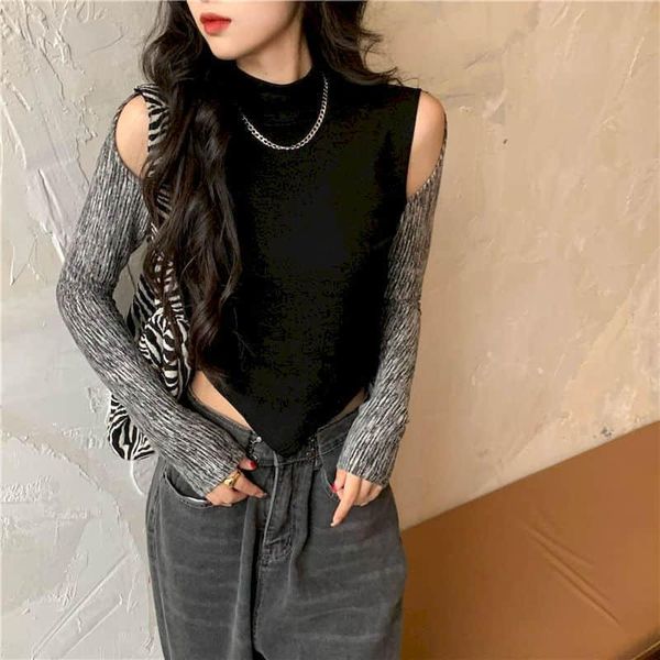 

women's t-shirt 2021 summer spring autumn casual long sleeve korean punk sweatshirt shirts for women goth bm style vintage o-neck patch, White