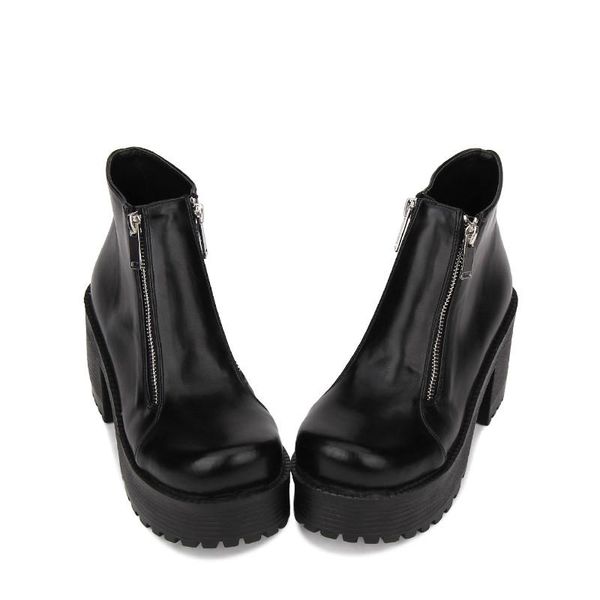 

boots princess sweet punk shoes dark women's contracted round head gear bottom classic pu8450, Black