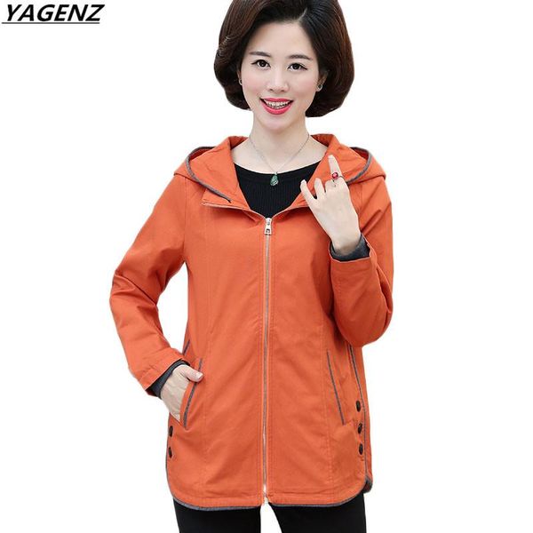 

women's trench coats spring autumn women windbreaker 2021 middle age mother clothing long sleeves outwear hooded zipper plus size femal, Tan;black