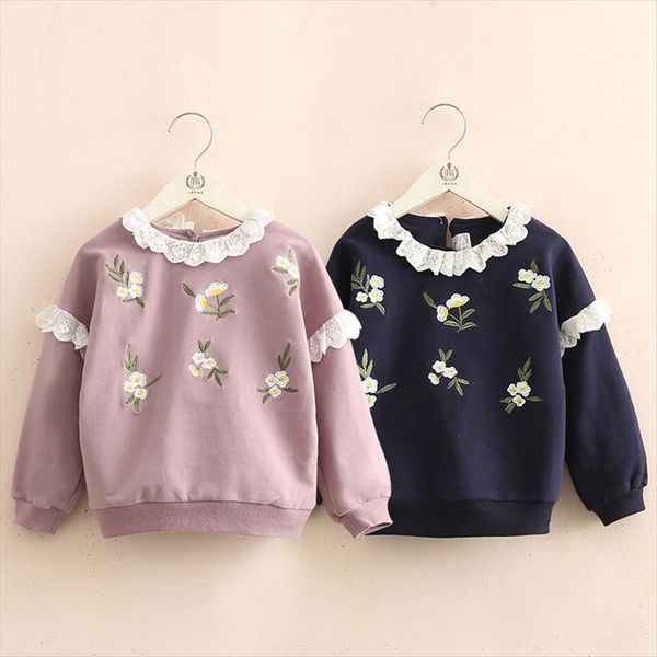 

girls embroidery clothes spring fall children fashion baby kids lace patchwork t shirt long sleeve sweatershirt, Black