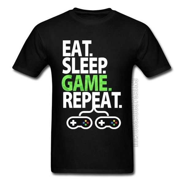 Coma o jogo de sono Repetir Z Unidade Impresso Tshirt Letra Letra PC Controlador Gamer Pure Algodão Top Camisetas Para Homens 210324