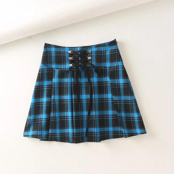 

skirts lace-up plaid a pleated skirt women's summer loose high waist fashion european and american style hip a- line, Black