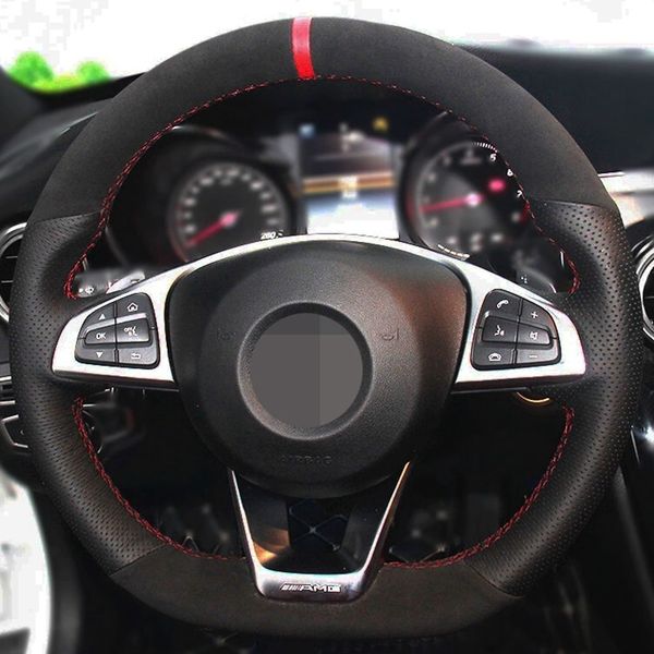 

diy non-slip car steering wheel cover black genuine leather carbon fiber suede for mercedes-benz c200 c250 c300 b250 b260