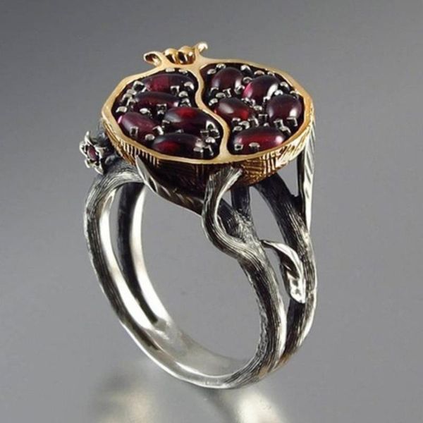 

cluster rings bohemian ethnic style natural stone bird's nest ring vintage red crystal bird egg wedding for women fashion boho jewelry, Golden;silver