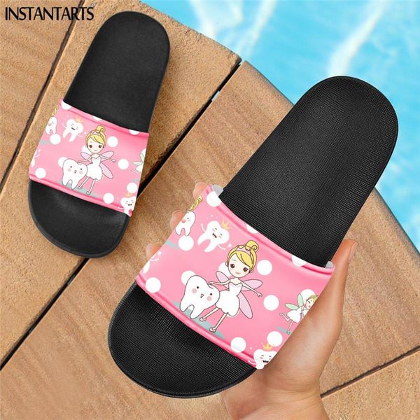 

cartoom dentist print women casual bedroom slippers durable rubber flip flop female indoor no-slip bathroom shoes, Black