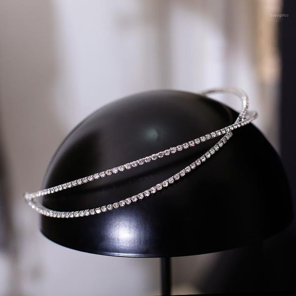 

bride man-made diamond hair bands headdress 2021 korean style immortal double layer simple modeling ac1, Brown