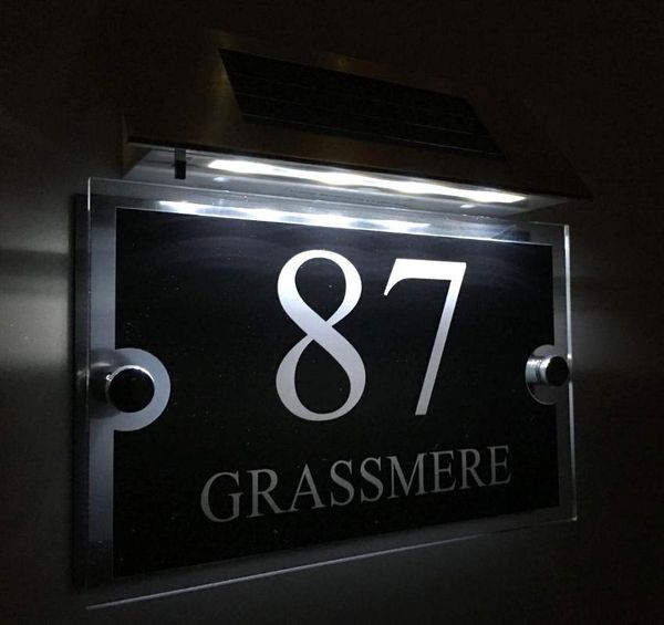 

house number personalised modern signs plaques door numbers 1-9999 street name solar light led sign other hardware
