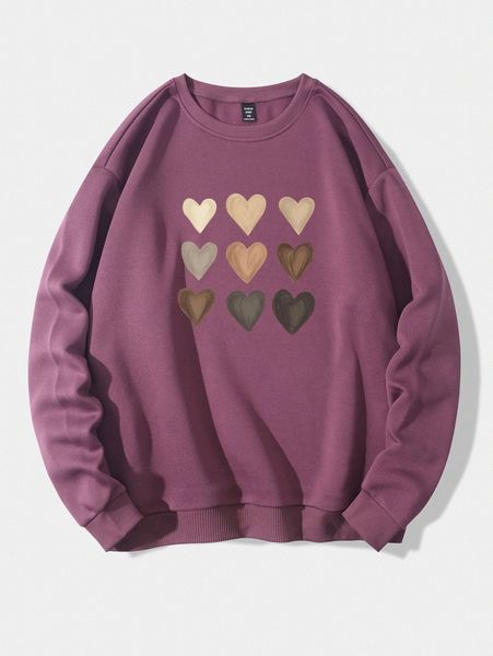 

plus heart print thermal lined sweatshirt y4eo#, Black