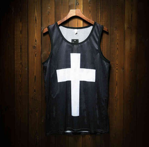 

men' tank man sleeveless fast dry hip-hop fitness vest gym sports running e07d, White;black