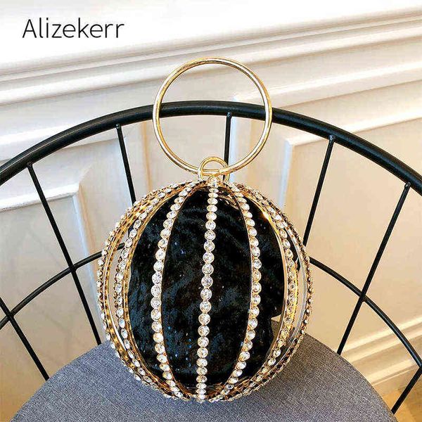 

evening bags rhinestone spherical cage evening clutch bag women hollow out bling alloy dinner purse and handbag ladies round metal handle 22