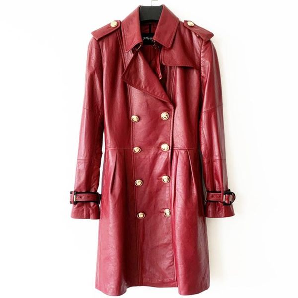 

women's leather & faux 100% sheepskin coat genuine jacket real fur women clothes 2021 vintage long abrigo mujercasaco feminino, Black