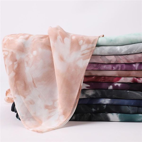 

scarves made tie-dye heavy headband plain bubble chiffon hijab scarf women 2021 muslim head shawl bandana turban ombra, Blue;gray