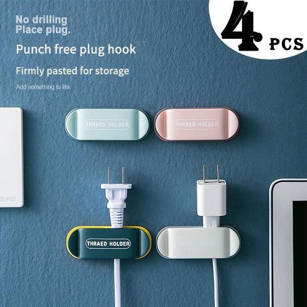 

hooks & rails 4pc/set power wire plug seamless socket storage holder punch-adhesive hook waterproof wall hanger bathroom home accessori