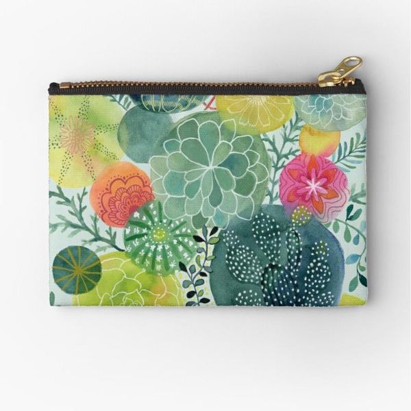 

cosmetic bags & cases women green succulents printed fashion cosmetics organizer bag for travel colorful storage lady small gift