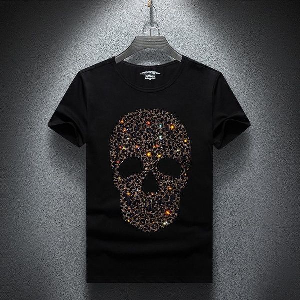 

men's t-shirts 2021 summer fashion brand t-shirt homme personalized trend drilling skulls heavy industry tshirt men, White;black