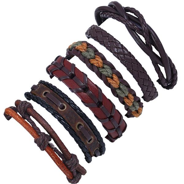 

charm bracelets multilayer genuine leather bracelet men vintage 6pcs/set punk rock braided rope wrap & bangles for women jewellery, Golden;silver