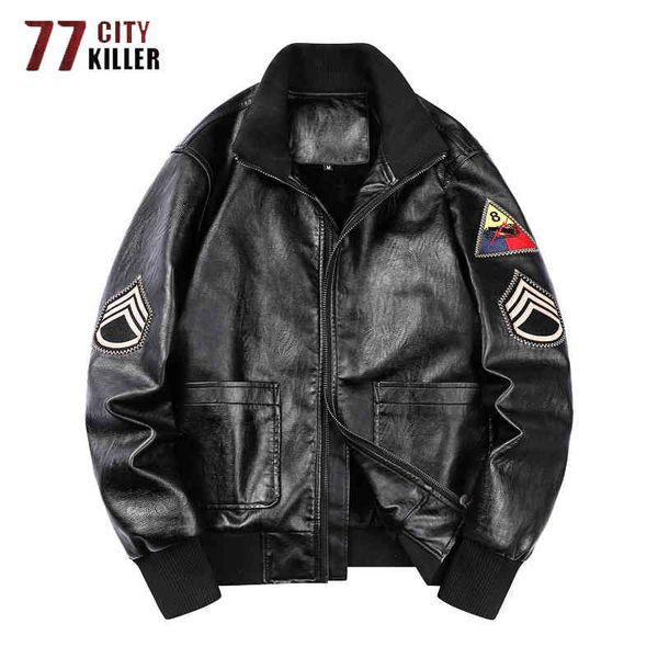 

men's large military thick leather windbreaker, pu bomber ma1 bracelet, coat, Black