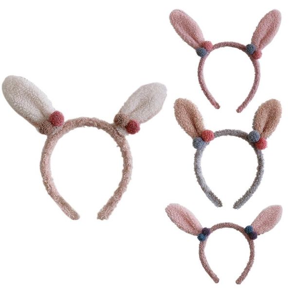 

hair accessories women girls cartoon animal headband cute pompom ears elastic hoop fuzzy plush wash face headpiece