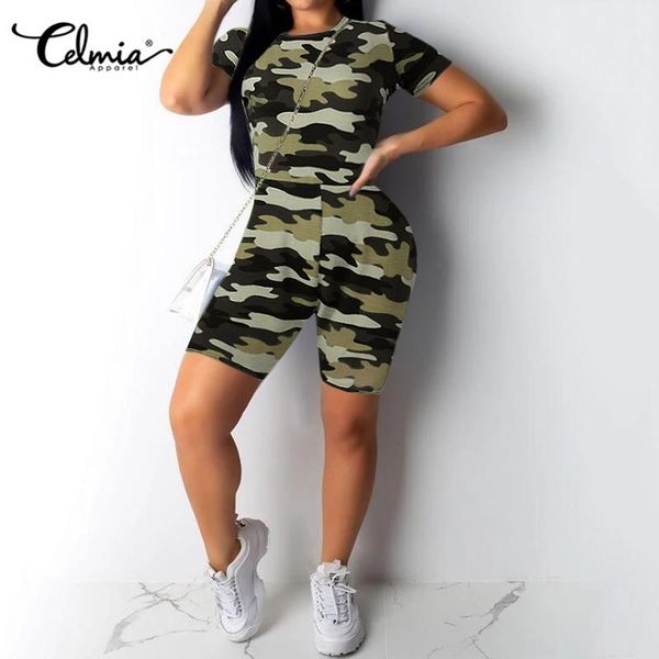 

women's jumpsuits & rompers plus size overalls celmia summer short sleeve bodycon casual camouflage printed vintage playsuits 5xl, Black;white