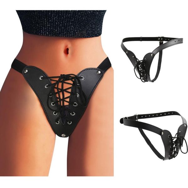 

women's panties leather underpants flashing patent for women strap bandage laceup knickers low-waist hollow briefs t5, Black;pink